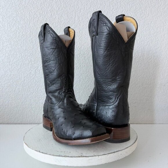 Rod Patrick Womens Cowboy Boots Size 9E Black Full Quill Ostrich Cowgirl Western